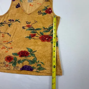 24 Karat Floral Beaded V-Neck Tank Top Size L thumbnail 4