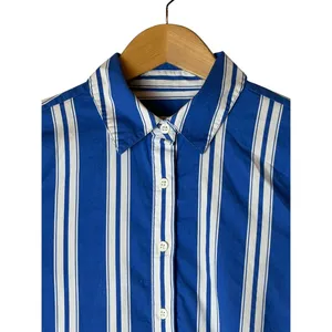 J Crew Amelia Shirt Dress Women 0 Blue White Striped Ruffle Hem Preppy Nautical thumbnail 6