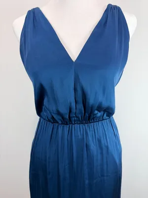 H&M dark teal satin maxi dress minimalist slip with slit and open back vibe 2 thumbnail 15