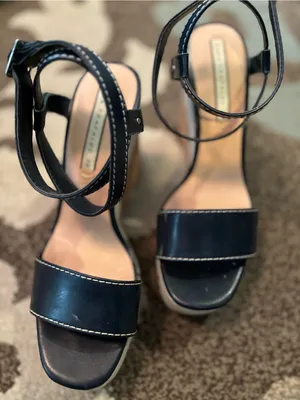 Zara Navy Blue Strappy Cork Platform Wedge Sandals thumbnail 3