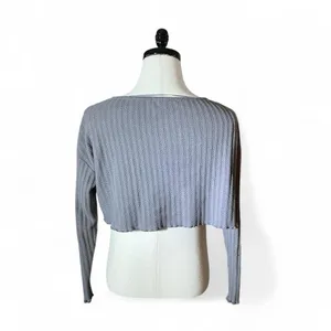 Out From Under Waffle Ribbed Cropped Cardigan Sweater Gray Long Sleeve‎ XS thumbnail 2