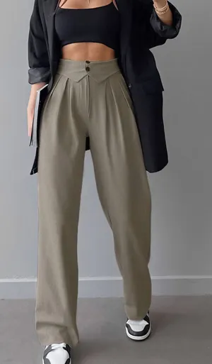 Commense Preppy Gray Street Fold Over Waistband Straight Leg Dress Pants NWT M thumbnail 1