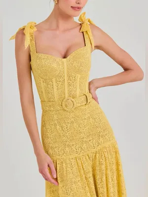 NEW NADINE MERABI Miranda Lace Yellow Belted Gown sz 12 thumbnail 4