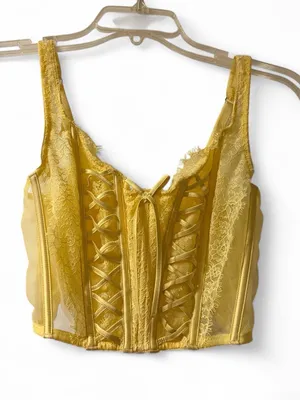 Victoria's Secret Yellow Lace-Up Corset Crop Top thumbnail 1