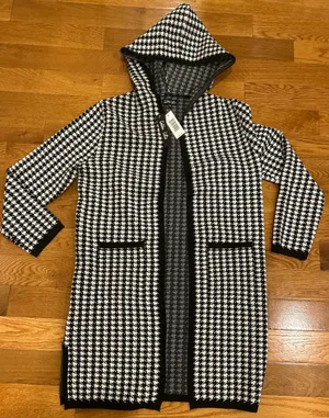 Golden Lillie Women's Long Hooded Cardigan Sweater Houndstooth Jacket M thumbnail 6