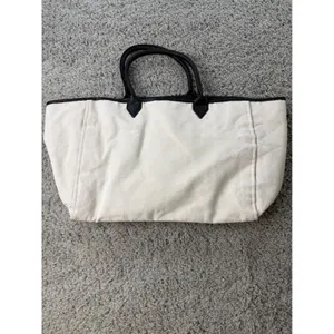 Victoria's Secret Canvas Tote Bag Black White Logo Large Beach Travel Bag thumbnail 2