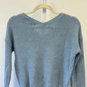 Sincerely Jules Blue Waffle Knit Cinched Front Drawstring‎ Sweater Size Medium thumbnail 5