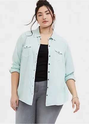 Torrid Taylor Classic Twill Camp‎ Shirt Mint Green Size 2 thumbnail 1