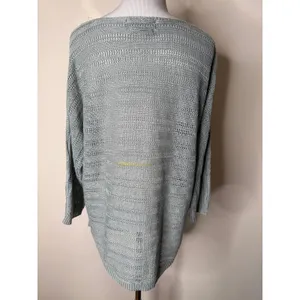 Tahari Light Green Linen Open Knit Pullover Sweater thumbnail 6