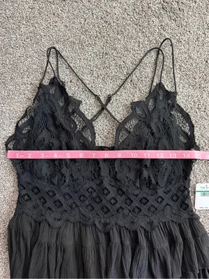 Free People Intimately Black Lace Adella Ruffle Cami Top Size L NWT thumbnail 6