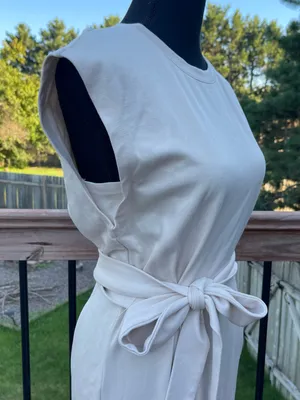 Evereve Sleeveless Cream Tie-Waist Midi Dress Cap Sleeves Size Small thumbnail 12