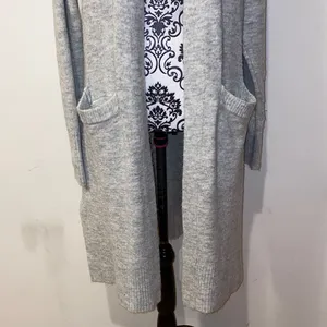 a.n.a Heather Gray Long Duster Cardigan Sweater W Front Pockets Size Medium thumbnail 6