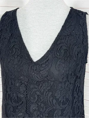 WHBM‎ Lace Front Pleated Chiffon Back Sleeveless Tank Top Black XS Coquette Goth thumbnail 5