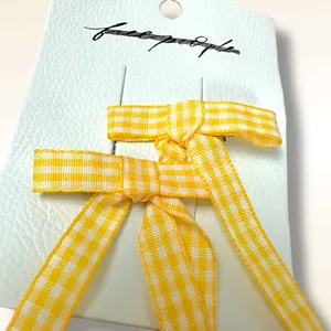 Free People Bow Set Yellow Gingham Hair Clips Coquette Picnic Dainty Cottage NWT thumbnail 6