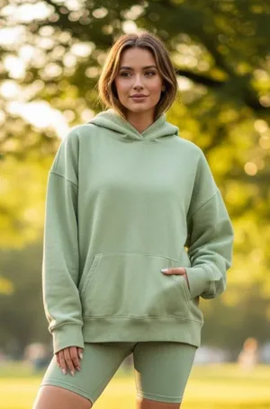 PINK Victoria’s Secret Oversized Hoodie Sage Green Boxy Pullover Sweatshirt L thumbnail 1