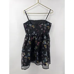 Lulus Dress Womens L Butterfly Print‎ Black Spaghetti Strap Mini NEW thumbnail 2