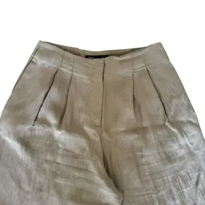 Zara Beige Tan Pleated Viscose Wide Leg Y2K High Waist Trouser Pants SZ S #2434 thumbnail 2
