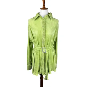 Thats So Fetch Lime Green Plisse Belted Mini Shirt Dress Size 4 thumbnail 2