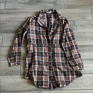 Women's Brown Plaid Button-Down Shirt Dress thumbnail 1