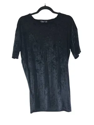 Missguided Black Crushed Velvet T-Shirt Dress Short Sleeve Size M Casual UK-Made thumbnail 1