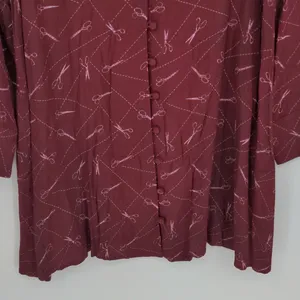 Modcloth A Cut Above Average Shirt Dress Size 12 Burgundy Scissors Hair Stylist‎ thumbnail 9
