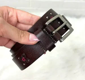 Vintage Leather Embossed Boho Belt Size L thumbnail 1