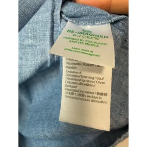 J.Crew Re-Imagined Blue Chambray Ruffle Trim Puff Sleeve Button Top Medium thumbnail 4