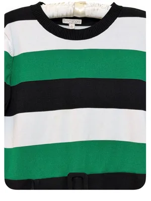Eva Mendes New York & Co Women’s Short-sleeve Green Stripped Belted Knit Sweater thumbnail 13