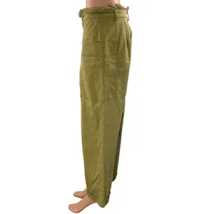 Zara Women's Green High Waisted Wide Leg Baggy Paperbag Trousers Pants Size L thumbnail 2