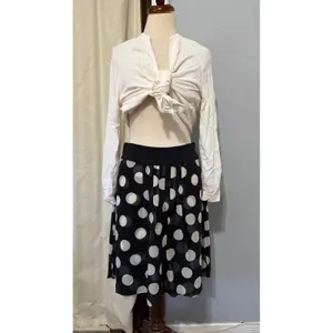 Ann Taylor 100% Silk Midi Skirt Size 2 Black White Polka Dot Pleated‎ A-Line Mod thumbnail 10