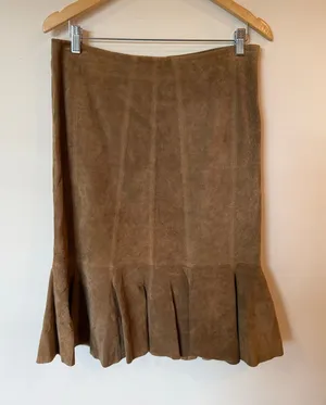 Ideology Vintage Skirt Womens 8 Brown Suede Leather Flare Hem Boho Classic thumbnail 1