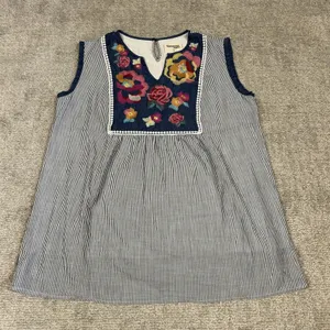 Savanna Jane Shirt Womens 2X Blue White Striped Embroidered Sleeveless Boho Top thumbnail 1
