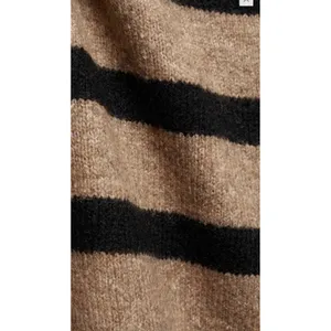 Mango MNG Striped Raglan Knit Sweater Camel Black Crew Neck Relaxed Fit XS thumbnail 8