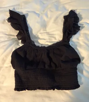 Free People Black Ruffle Strap Crop Top thumbnail 1