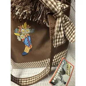 Abetta Accessories Western Fringe Tote Brown Gingham Cowboy Boot Floral‎ NWT Bag thumbnail 5