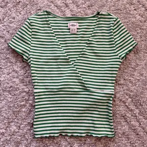 BDG Green and White Striped Knit Wrap ribbed crop top xs thumbnail 1