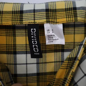 H&M Divided Yellow Plaid Mini Pinafore Dress Womens Size 6 Square Neck 90s Style thumbnail 2