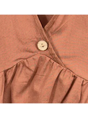 Women’s Brown Wrap Style Babydoll Blouse Size Large Short Sleeve thumbnail 3