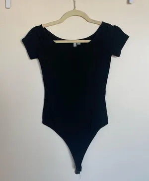 ASOS Classic Black Short Sleeve Bodysuit - Stretchy, Scoop Neck thumbnail 1