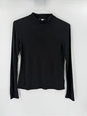 James Perse Black Skinny Turtleneck Long Sleeve Fitted Cotton Tshirt Top thumbnail 2