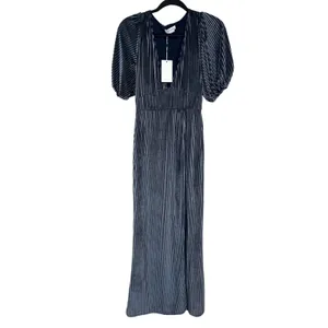 Lovers + Friends NWT Sarai‎ Maxi Dress Short Sleeve Velvet Ribbed Steel Blue thumbnail 3