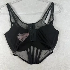 Victoria's Secret Black Sheer Mesh Floral Embroidered Corset Top XL 426033-QCA thumbnail 3