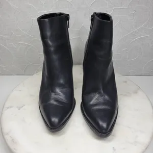 ALDO Leather Ankle Boots Womens 6.5 Black Gold Plate Block Heel Pointed Toe thumbnail 2