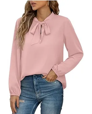NWT ACEVOG chiffon blouse with tie collar size small Pink thumbnail 1