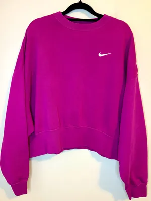 Nike Fuchsia Cropped Fleece Crewneck Sweatshirt Small Swoosh Size S thumbnail 1
