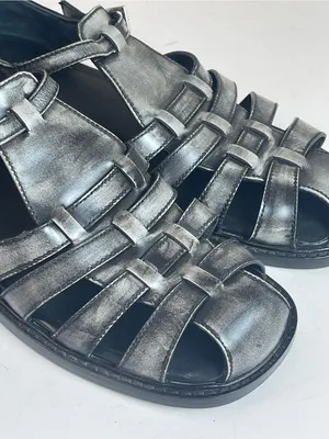 Free People Willow leather fisherman flat sandals distressed black Gladiator 8 thumbnail 15