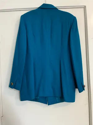 Vintage Oleg Cassini Teal blue Jacket and Skirt Suit women’s size 14 office thumbnail 7