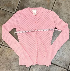 Frenchi Vintage Pastel Pink Pointelle Knit Button Up Cardigan Sz XS thumbnail 1