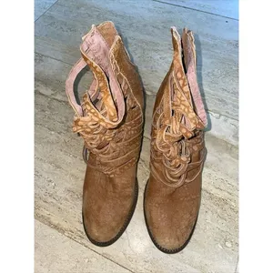 Free People Carrera Bootie Woven Ankle Boots Vintage Tan Leather Size‎ 38 US 7.5 thumbnail 2