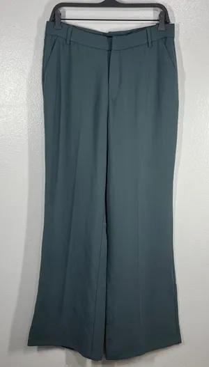Zara Wide Leg Trousers High Waist Flowy‎ Palazzo Pant Career Sage Green Large thumbnail 1